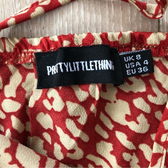 Pretty Little Thing Red Leopard Frill Hem Midi Dress Size 4 - Picture 8 of 12